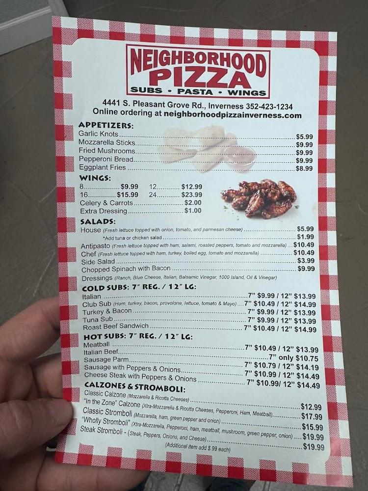 Neighborhood Pizza Menu image 1